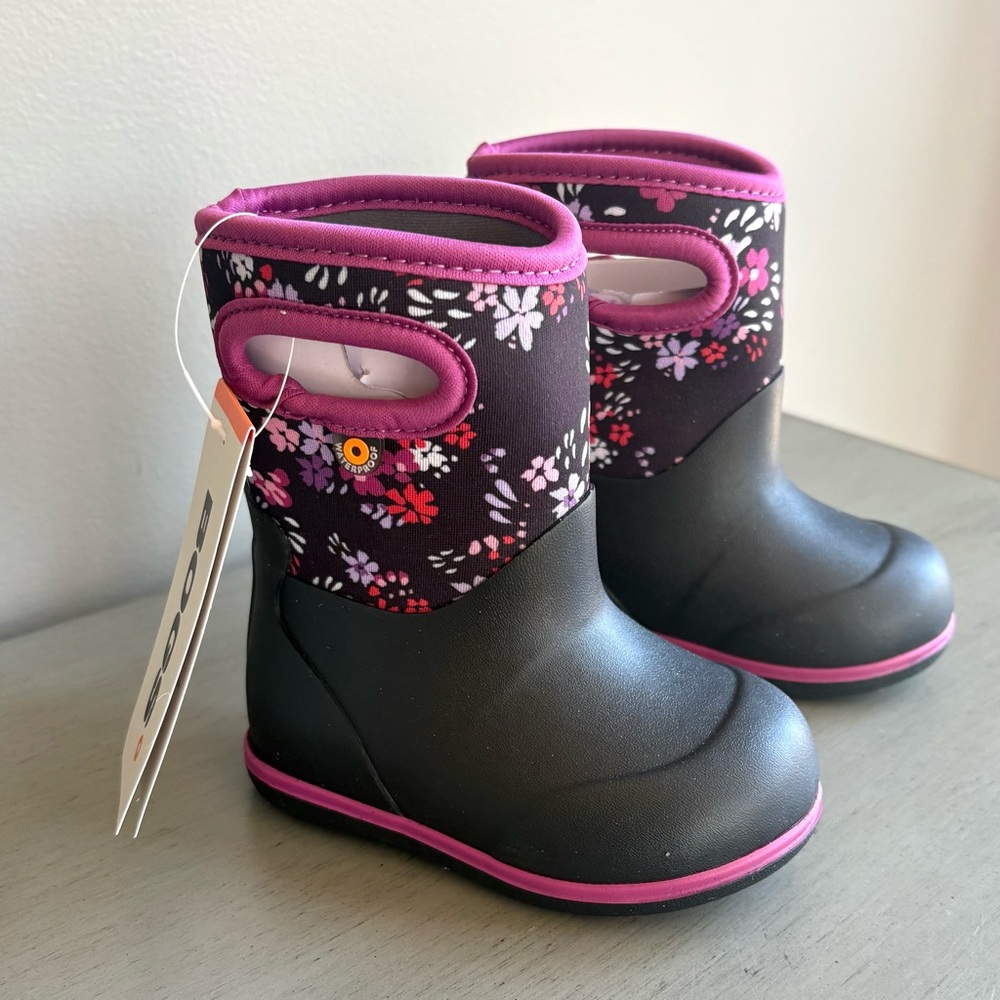Bogs Kids Black Pink Floral Rain Snow Mud Play Boots Toddler 5T Waterproof  NEW - Picture 5 of 15